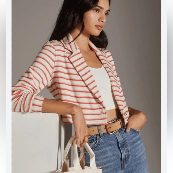 Anthro Maeve Striped Crop Jacket NWT - Picture 3 of 9